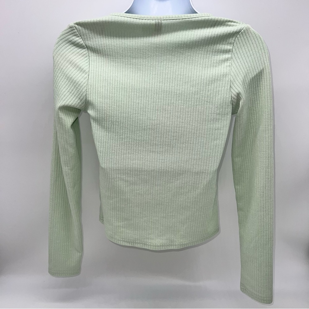 H&M Divided Women’s Light Green Ribbed Knit Open V Front Tie Cardigan-Size XL - Picture 4 of 8
